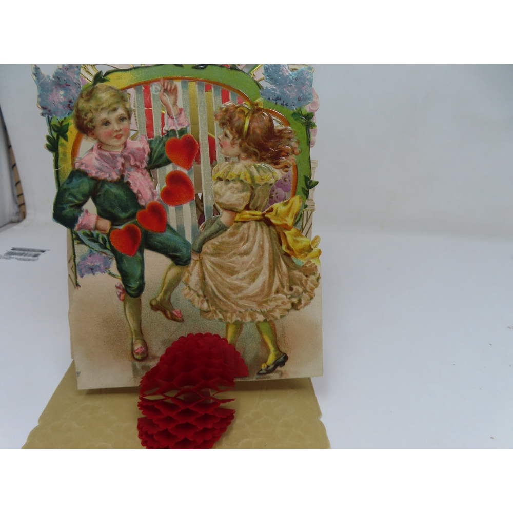*Vtg 1920's Valentine's Day Card BEISTLE Honeycomb Tissue Large 10" 3-D